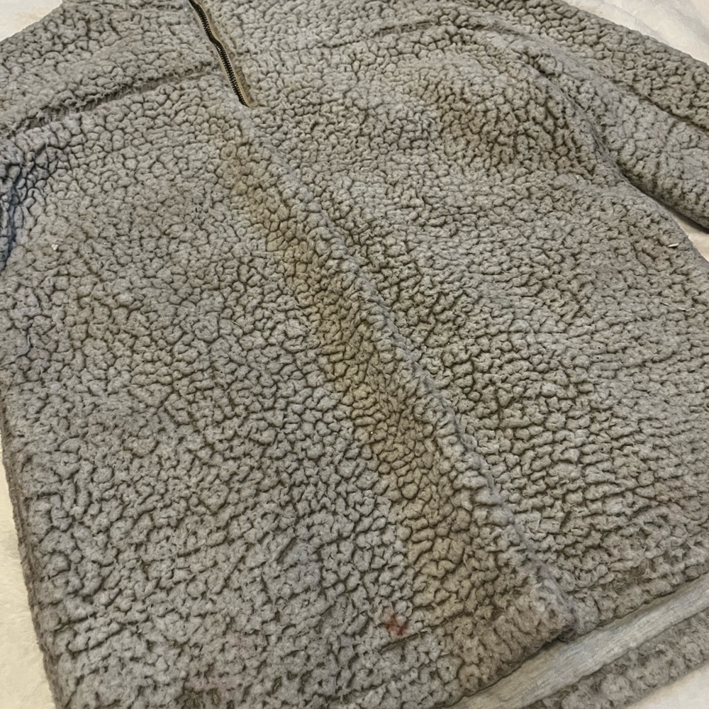 grey fluffy sweater